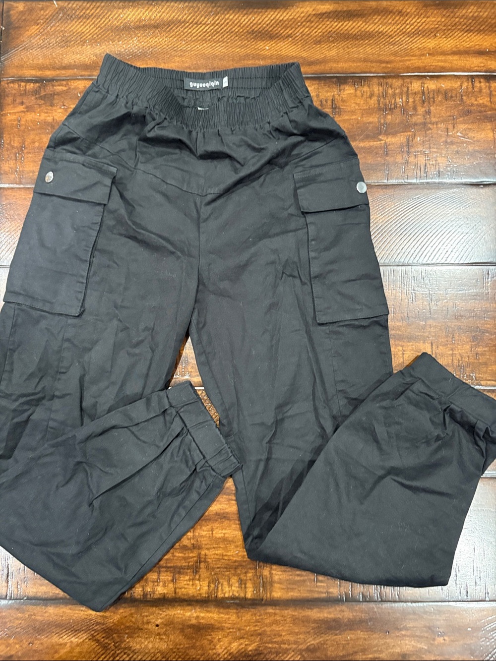 Kids Black Cargo Jogger Pants with Elastic Waistband